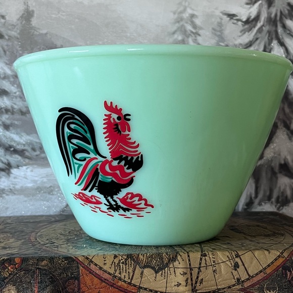 Unique Vintage Other - Vintage Jadeite-Style Green Glass Mixing Bowl with Rooster Decal